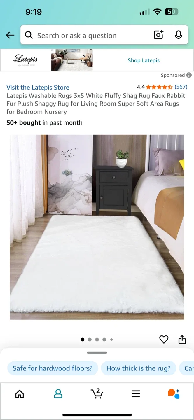 Ophanie White Shaggy Rug 3' x 5' thumbnail