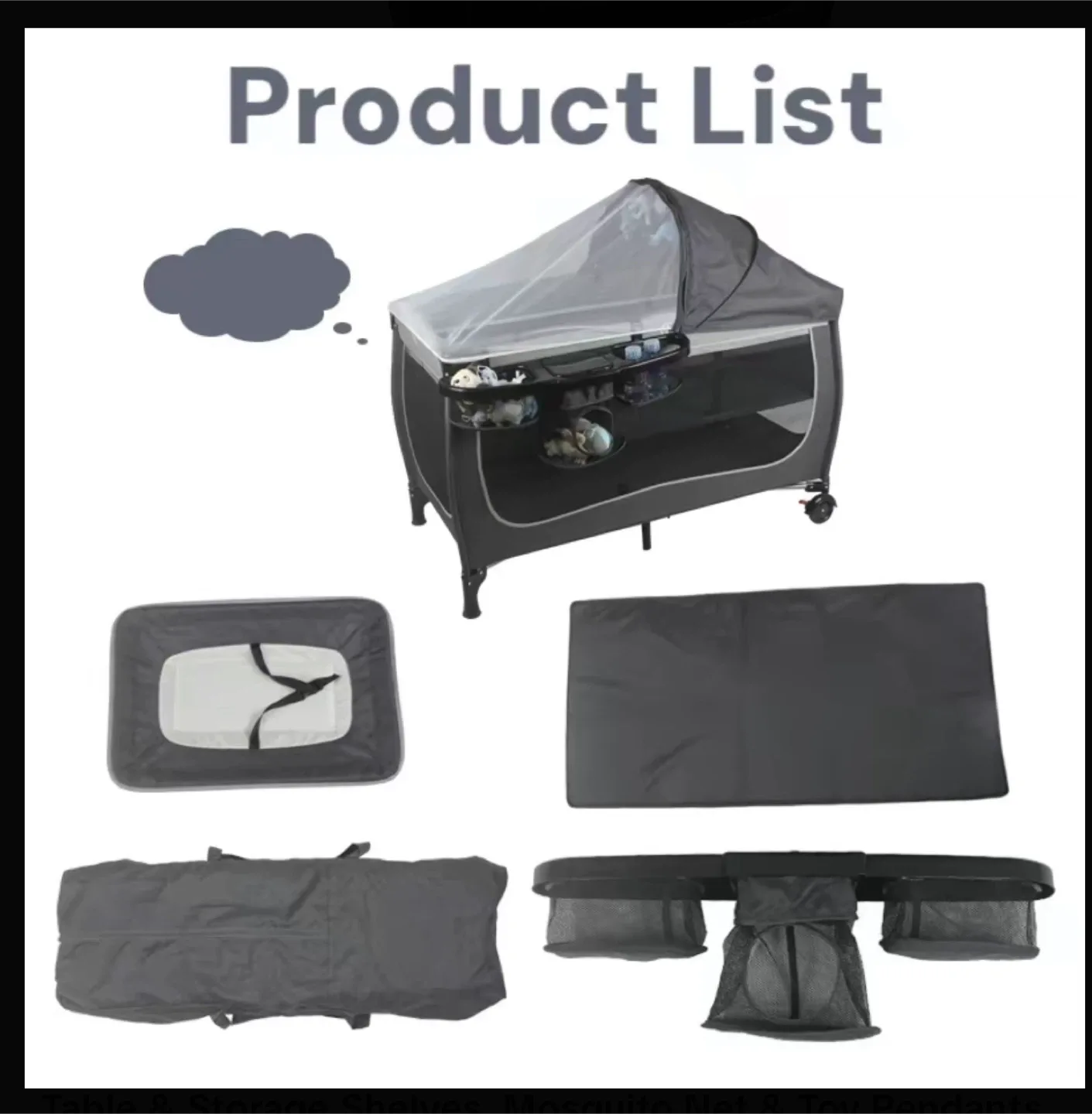 4-in-1 Baby Bassinet Bedside Sleeper - Gray/Black image indicator(4)