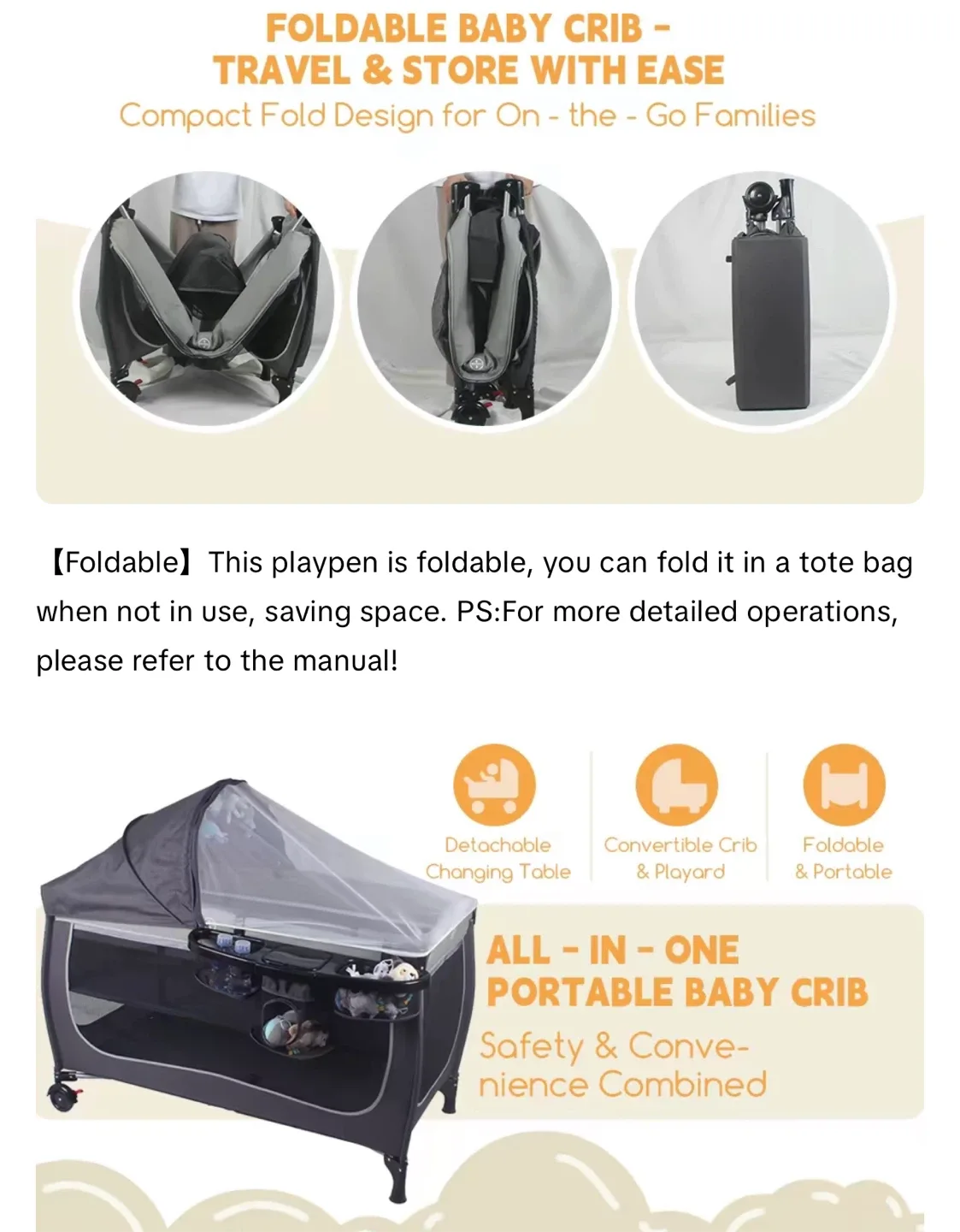 4-in-1 Baby Bassinet Bedside Sleeper - Gray/Black image indicator(7)
