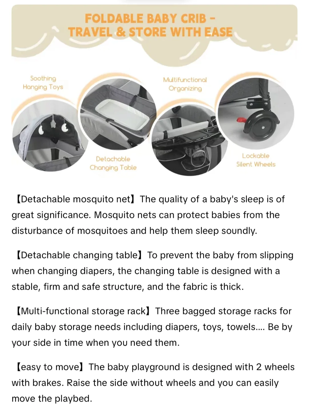 4-in-1 Baby Bassinet Bedside Sleeper - Gray/Black image indicator(6)