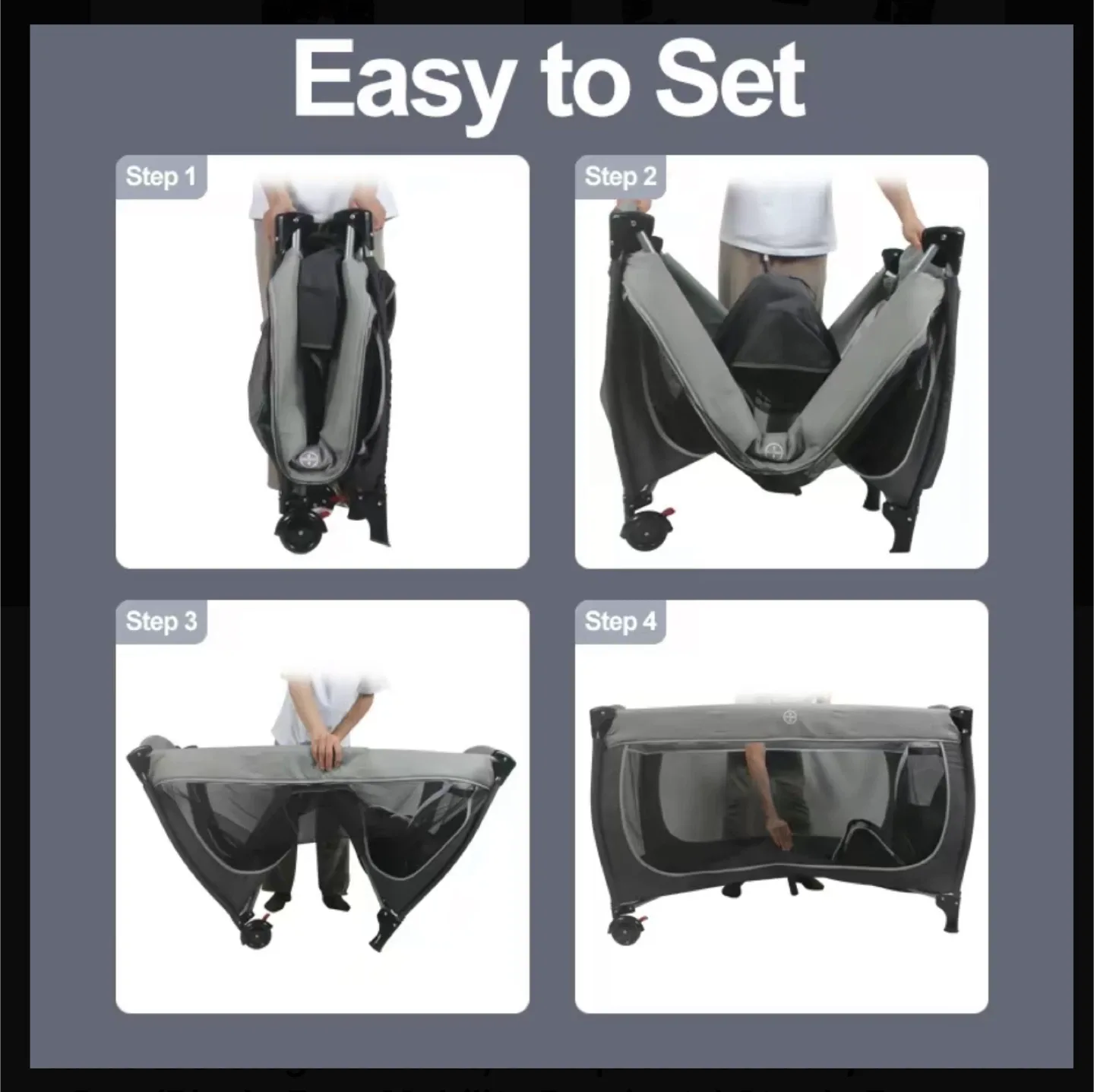 4-in-1 Baby Bassinet Bedside Sleeper - Gray/Black image indicator(9)