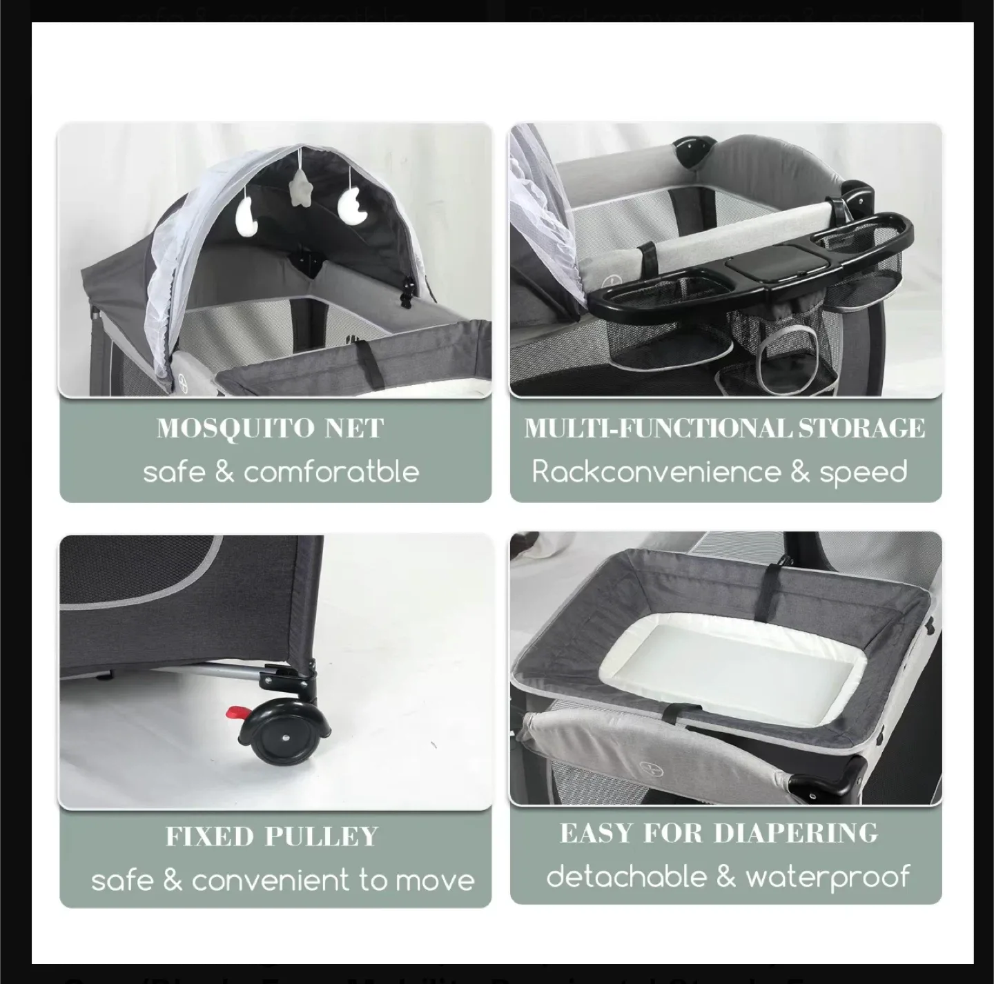 4-in-1 Baby Bassinet Bedside Sleeper - Gray/Black image indicator(10)