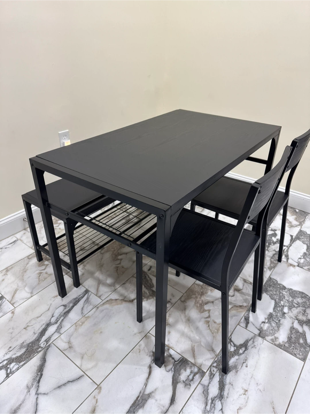 Black Dining Table Set with Bench & 2 Chairs