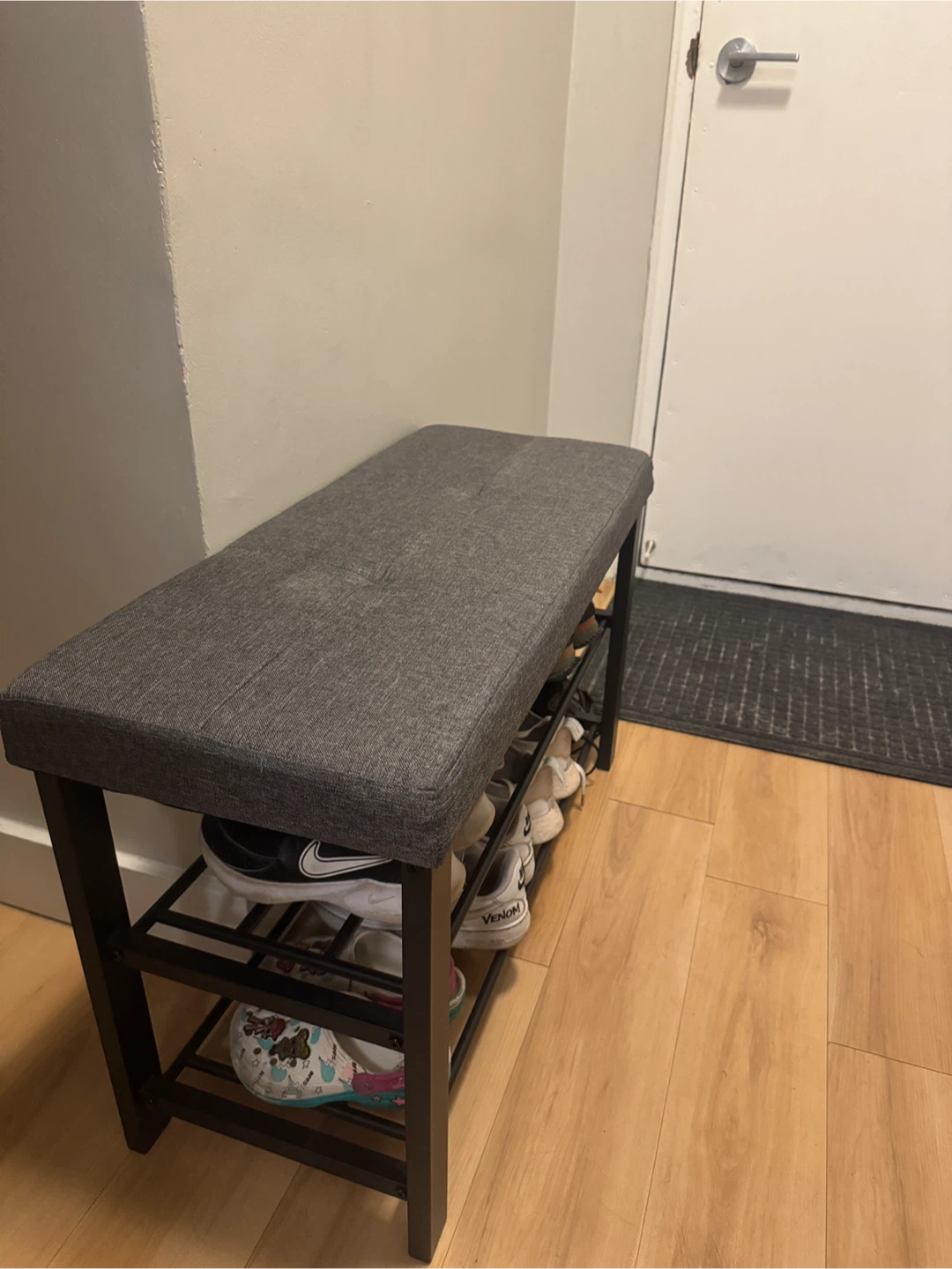Upholstered Entryway Bench with Shoe Rack