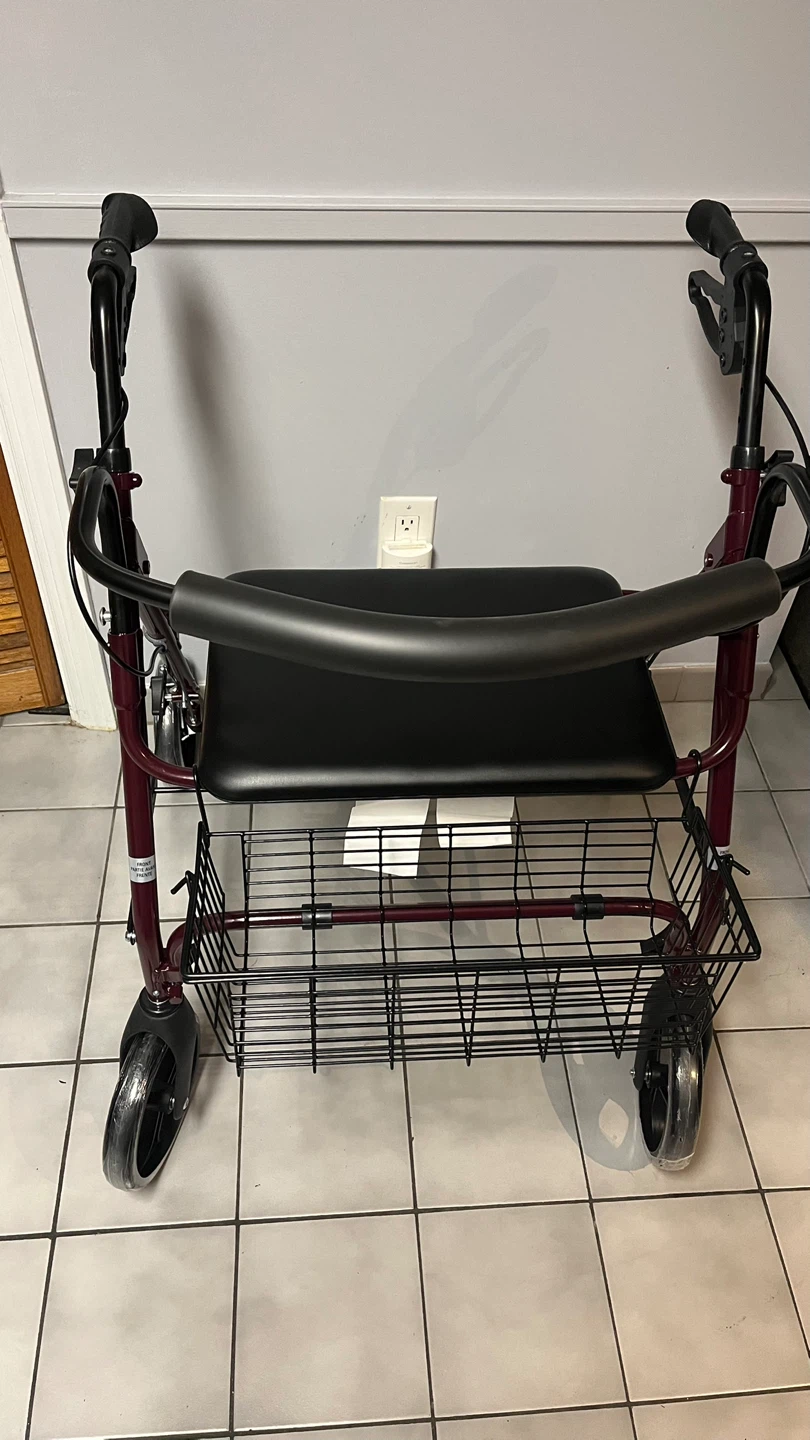 Burgundy Four-Wheel Walker with Seat & Basket