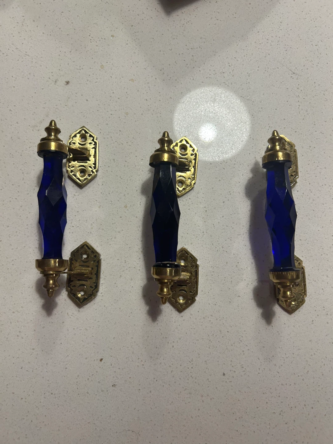 Cobalt Blue Glass Door/Drawer Pulls - Set of 3