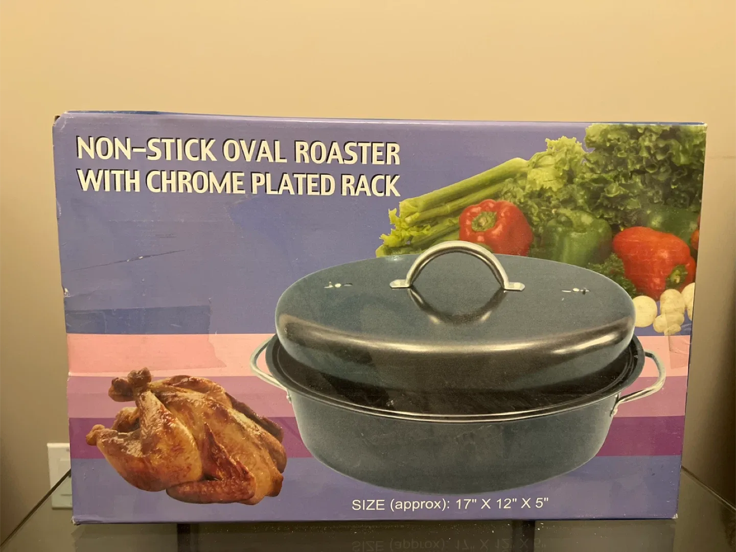 Non-Stick Oval Roaster w/ Chrome Rack - 17x12x5