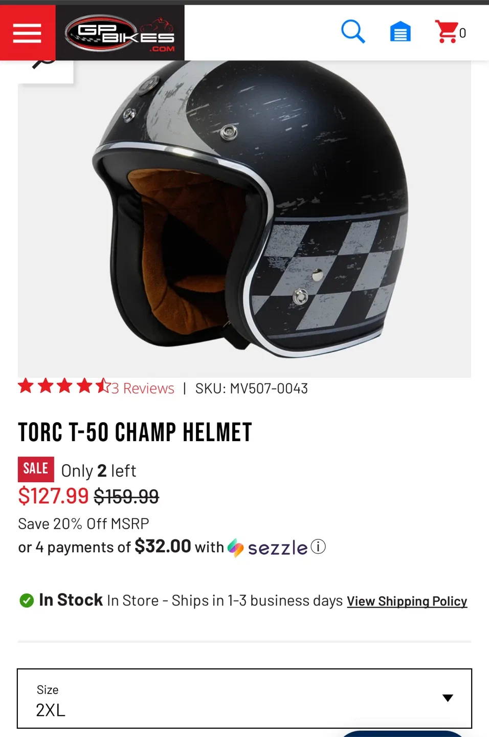 TORC T-50 Champ Helmet - Flat Black, 2XL thumbnail