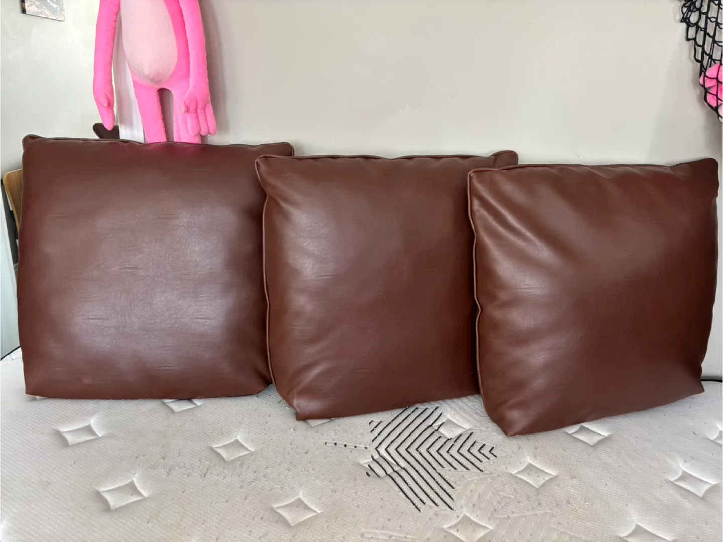 Brown Faux Leather Throw Pillows - Set of 3 thumbnail