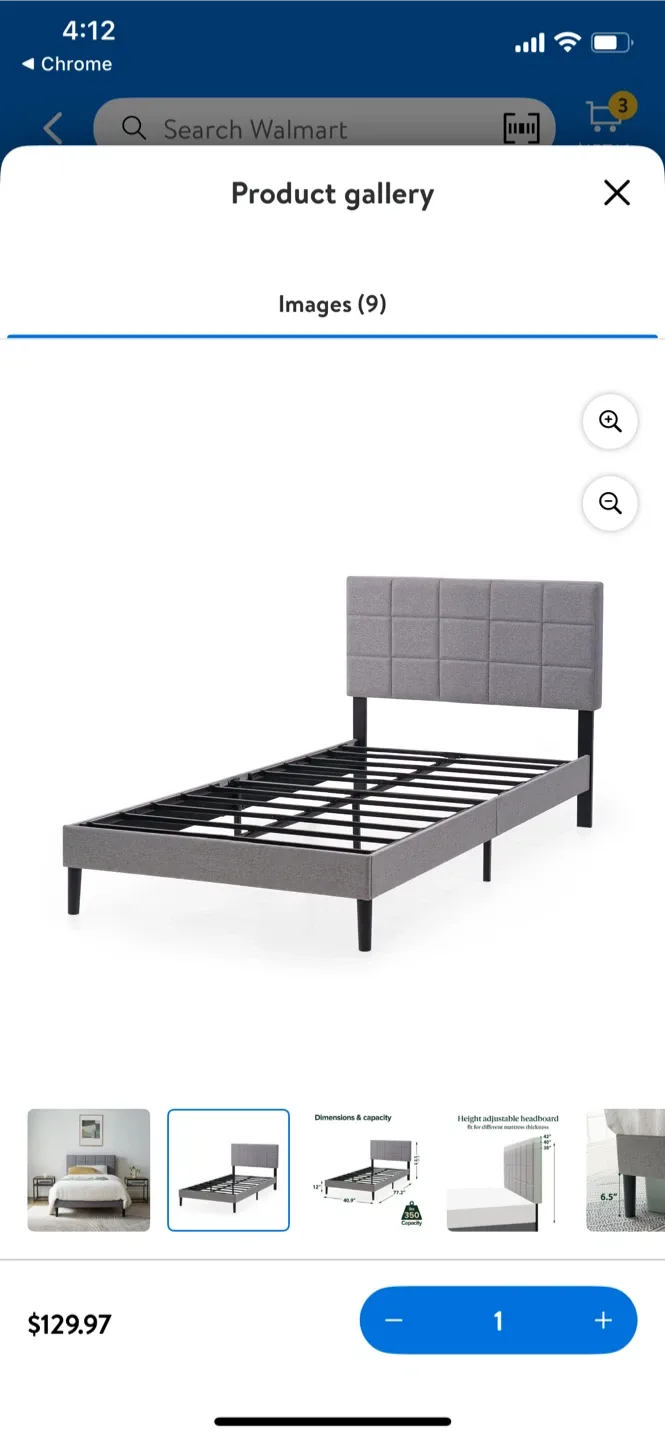 Gray Upholstered Platform Bed Frame - Twin Size image indicator(2)