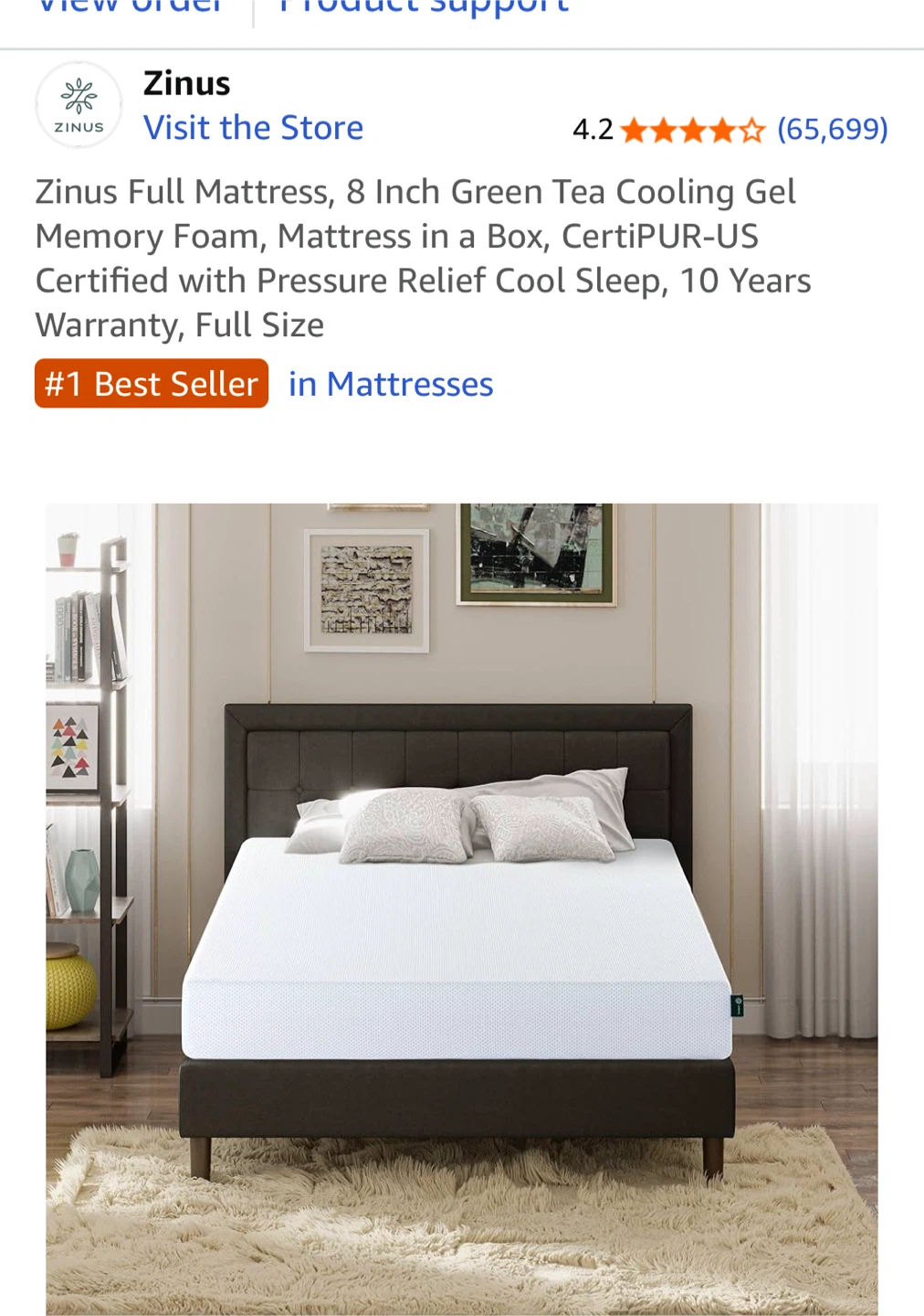 Zinus 8-Inch Green Tea Memory Foam Full Mattress
