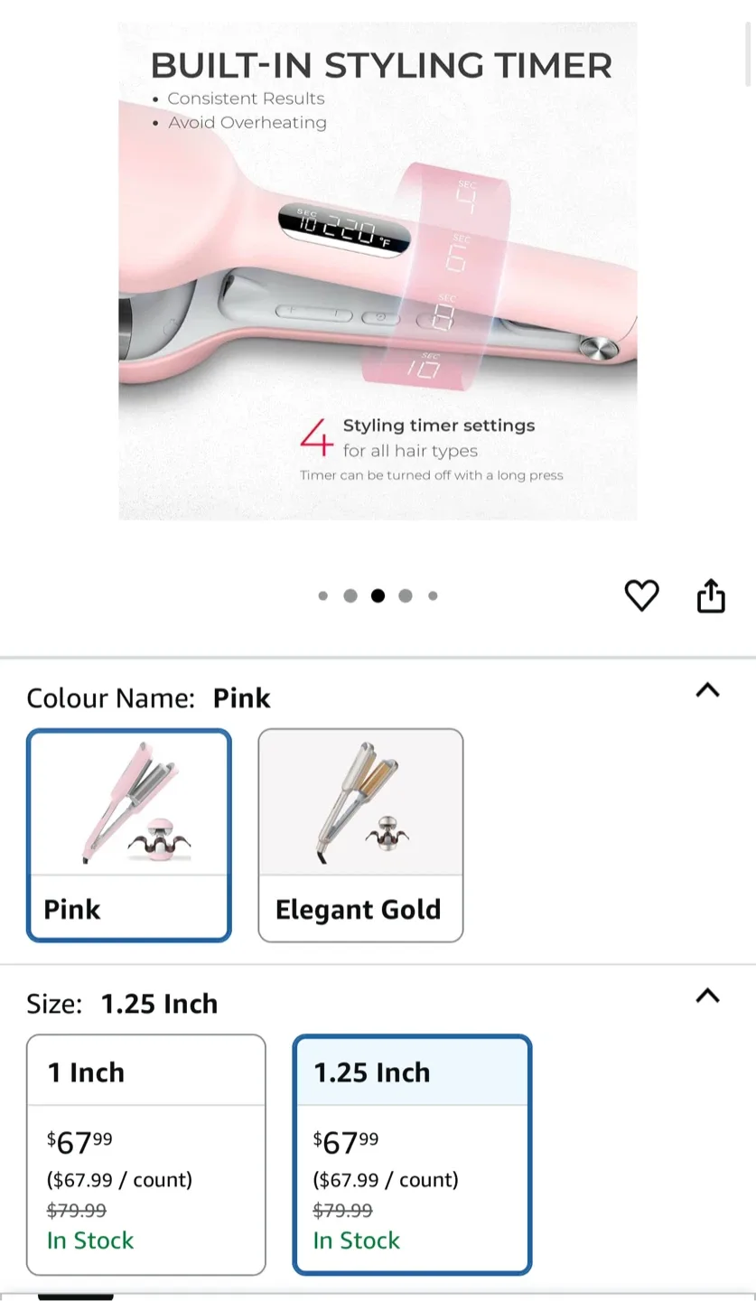 TYMO ROVY Wave Curling Iron - Pink, 1.25 Inch - NEW thumbnail