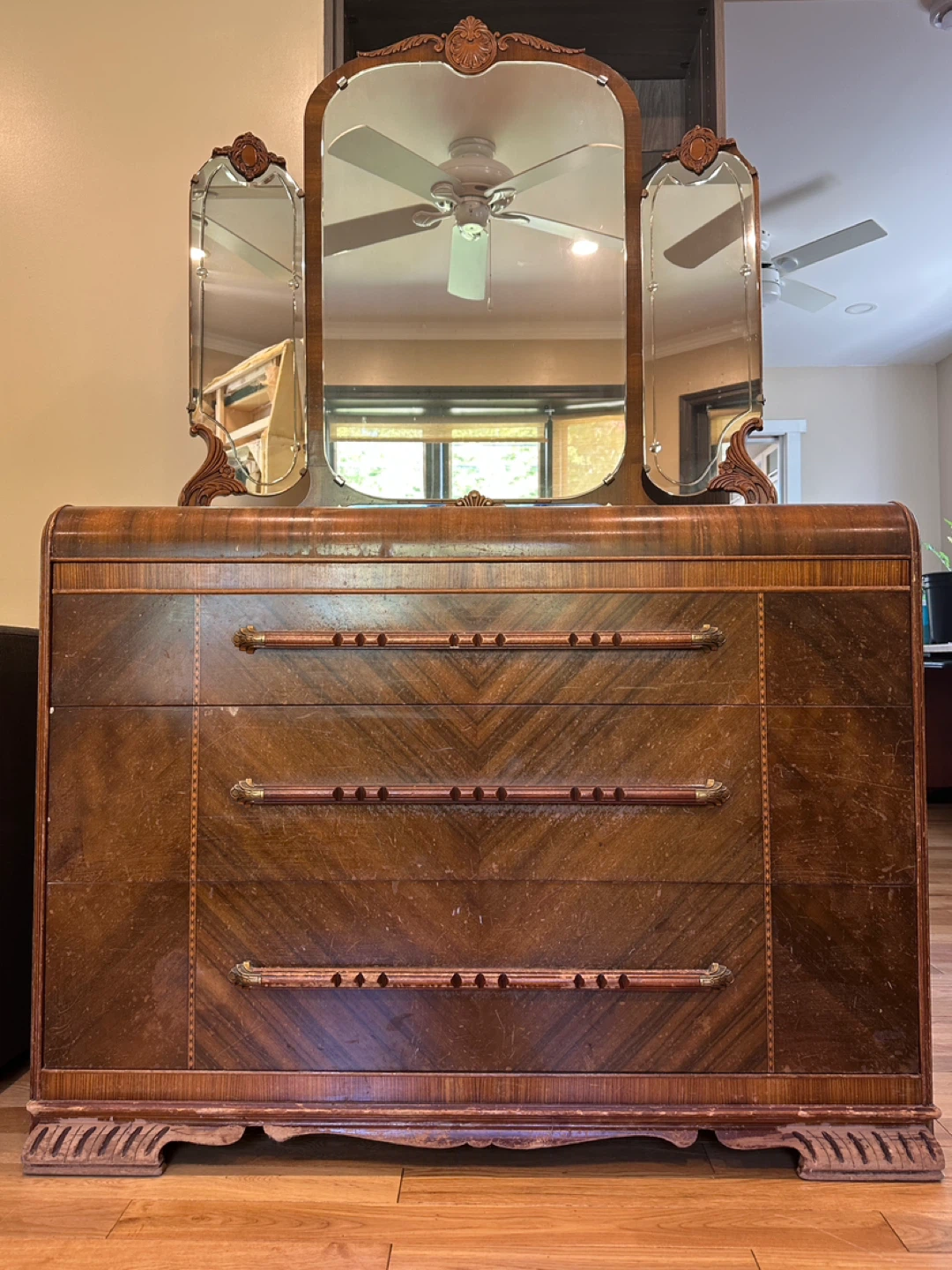 Antique Art Deco Waterfall Dresser (CAN DELIVER)