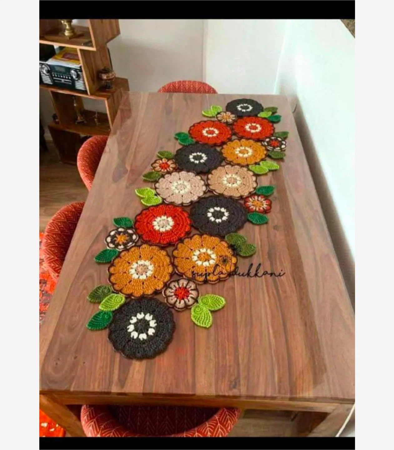 Handmade Crochet Floral Table Runner