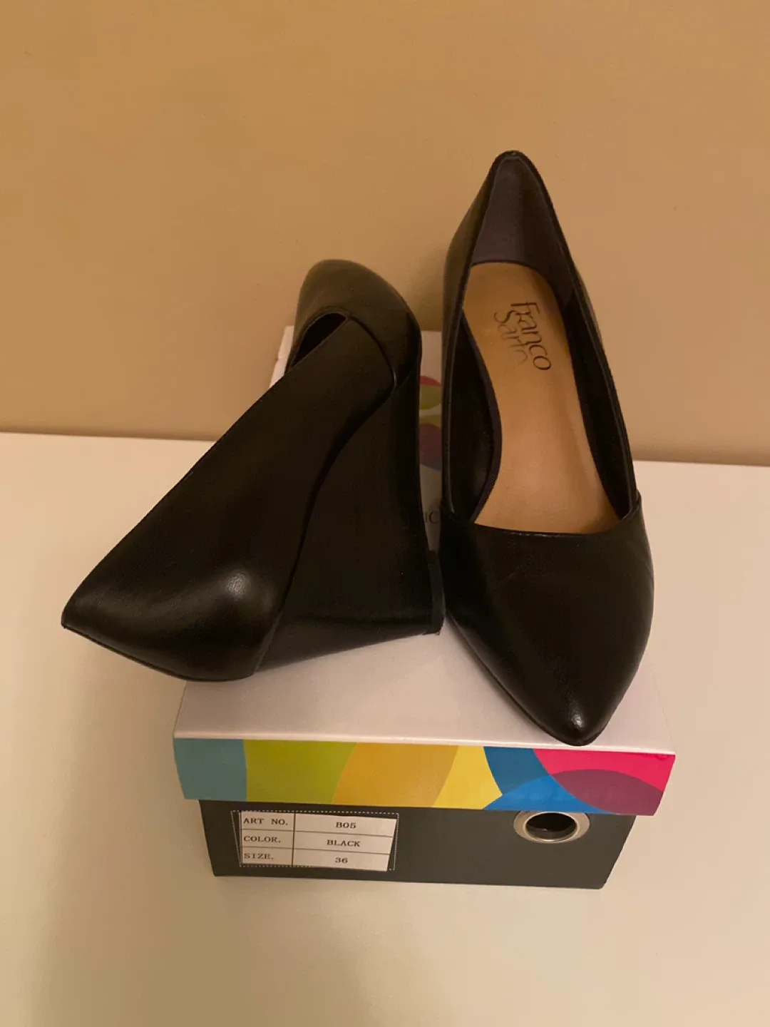 Franco Sarto Black Wedge Heels - Size 6 thumbnail