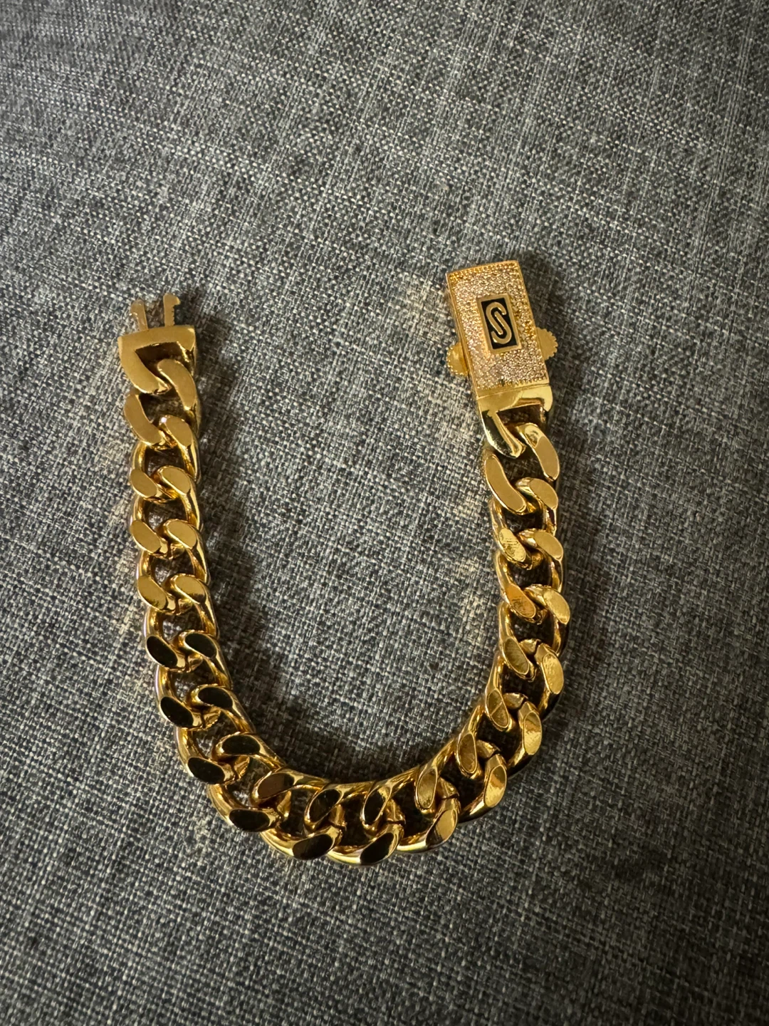 Gold plated Cuban Link Bracelet with 'S' Clasp