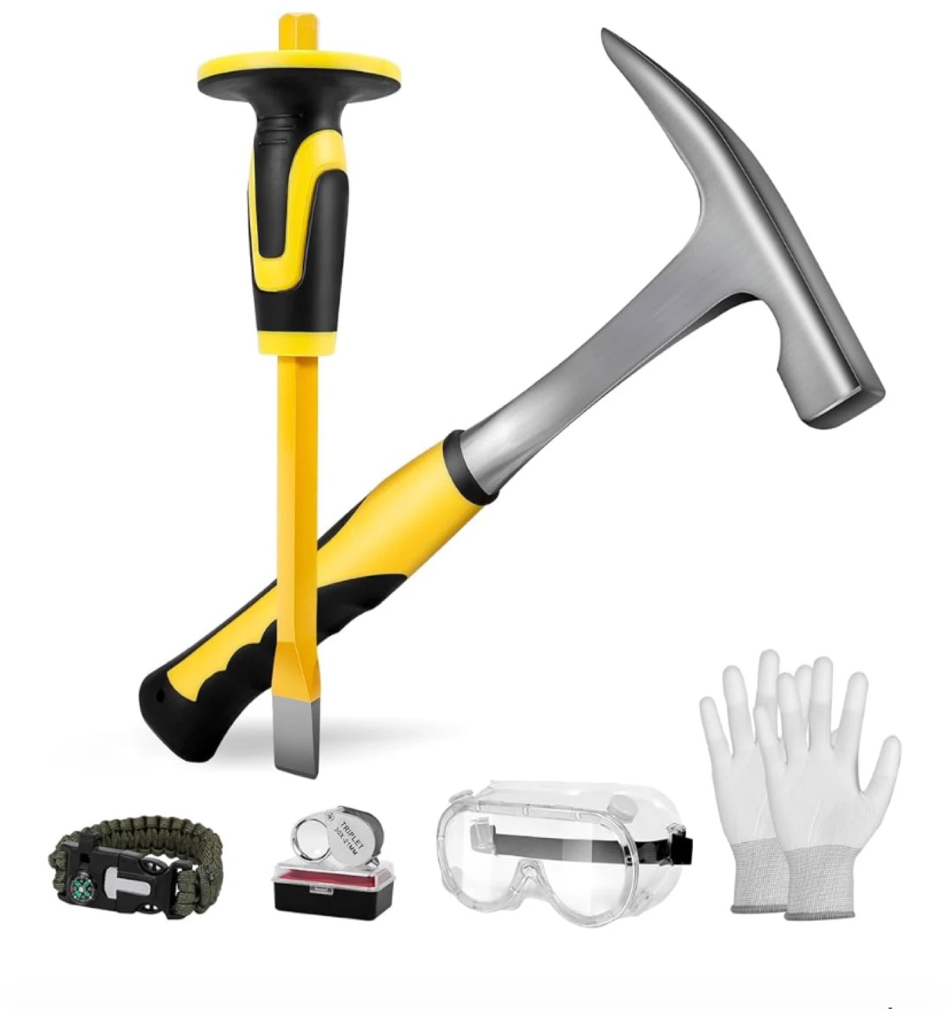 Geological Rock Pick Hammer & Safety Gear