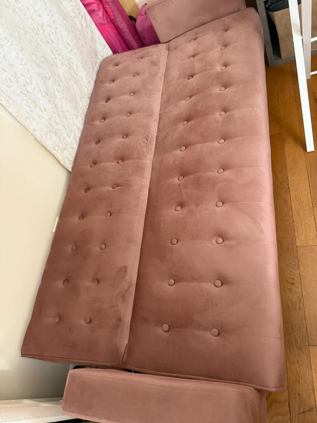 Rose Pink Velvet Tufted Convertible Sofa Bed - 75.2" Length - photo 2