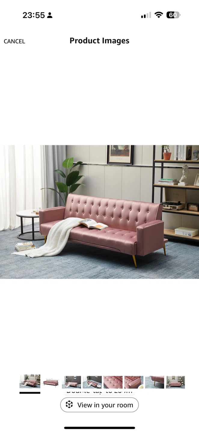 Rose Pink Velvet Tufted Convertible Sofa Bed - 75.2" Length - photo 3