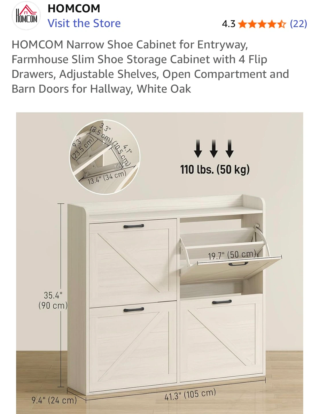 HOMCOM Narrow Shoe Cabinet - White Oak - photo 5