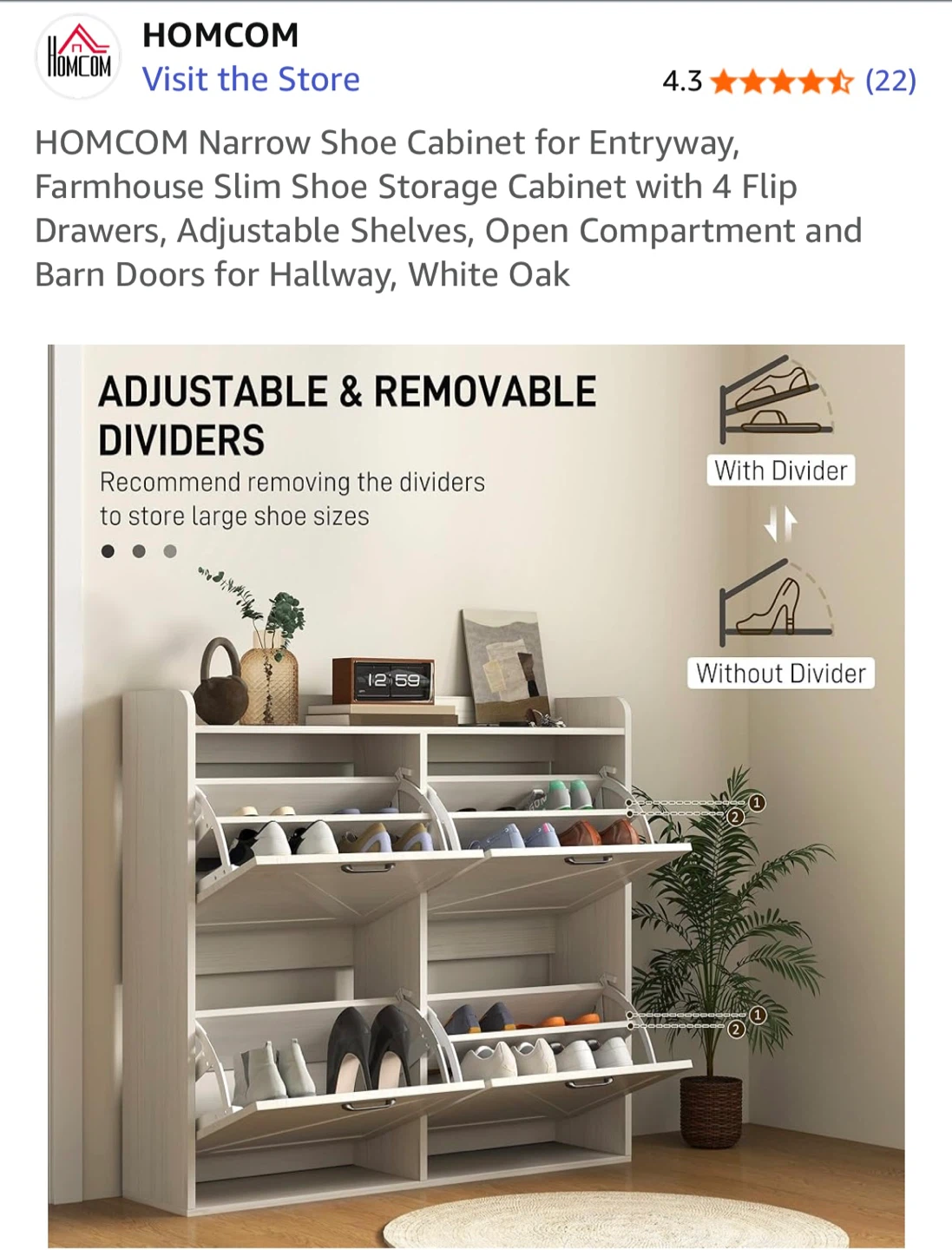 HOMCOM Narrow Shoe Cabinet - White Oak - photo 3