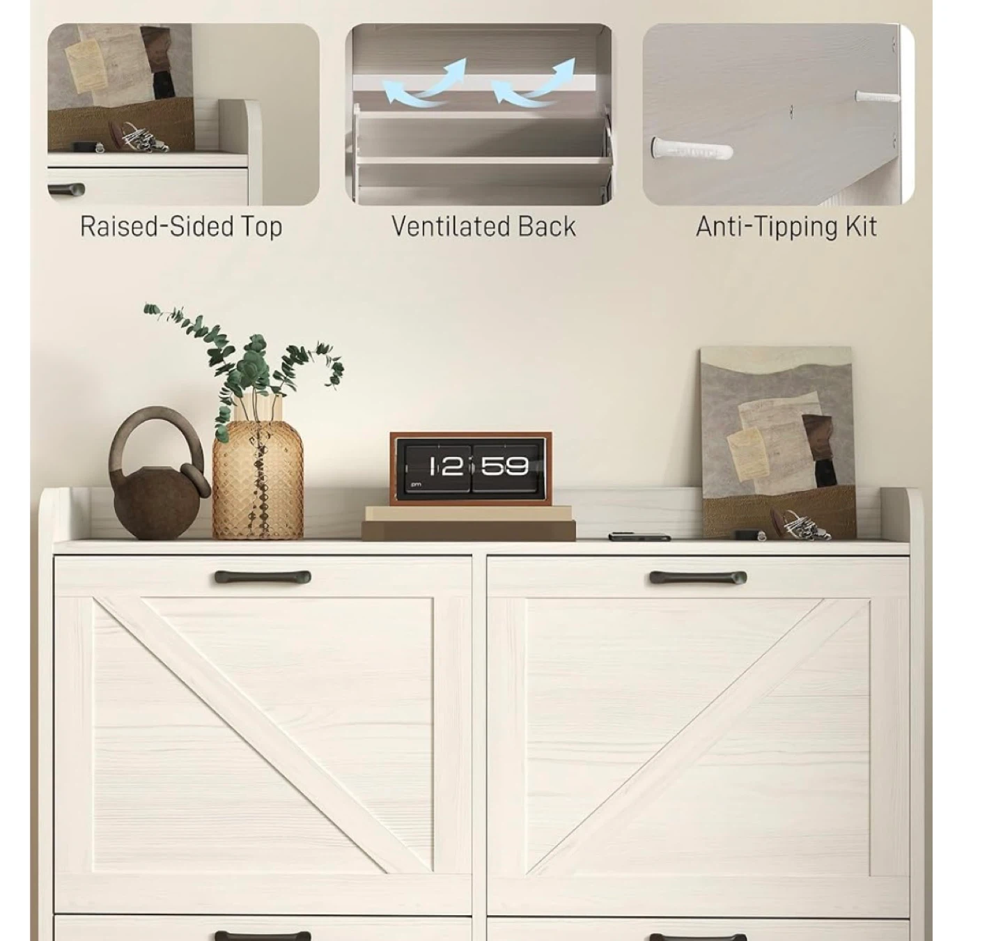 HOMCOM Narrow Shoe Cabinet - White Oak