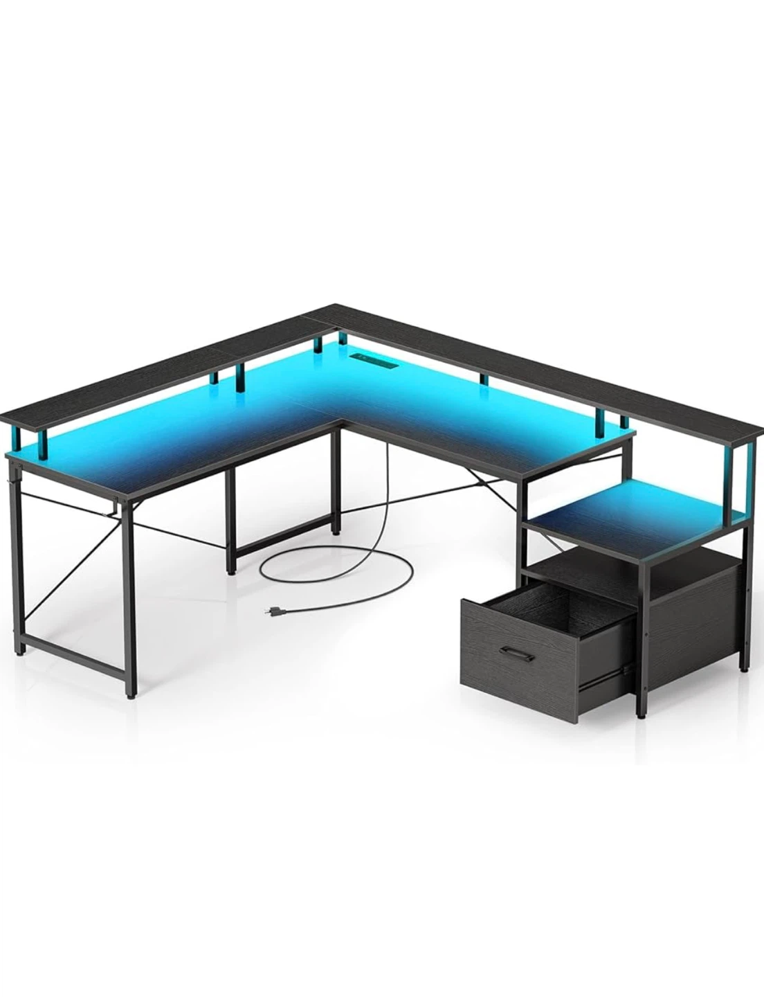 L-Shaped Gaming Desk with LED Lights