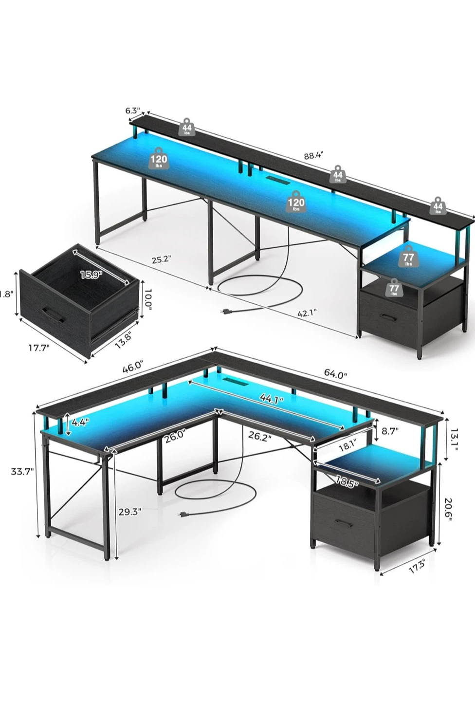 L-Shaped Gaming Desk with LED Lights - photo 2