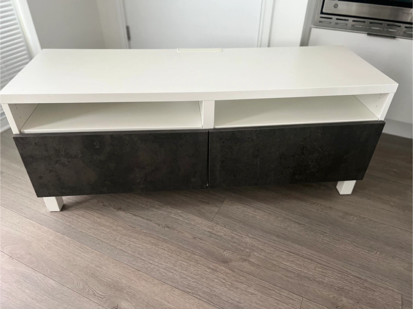 White & Grey TV Stand with Storage