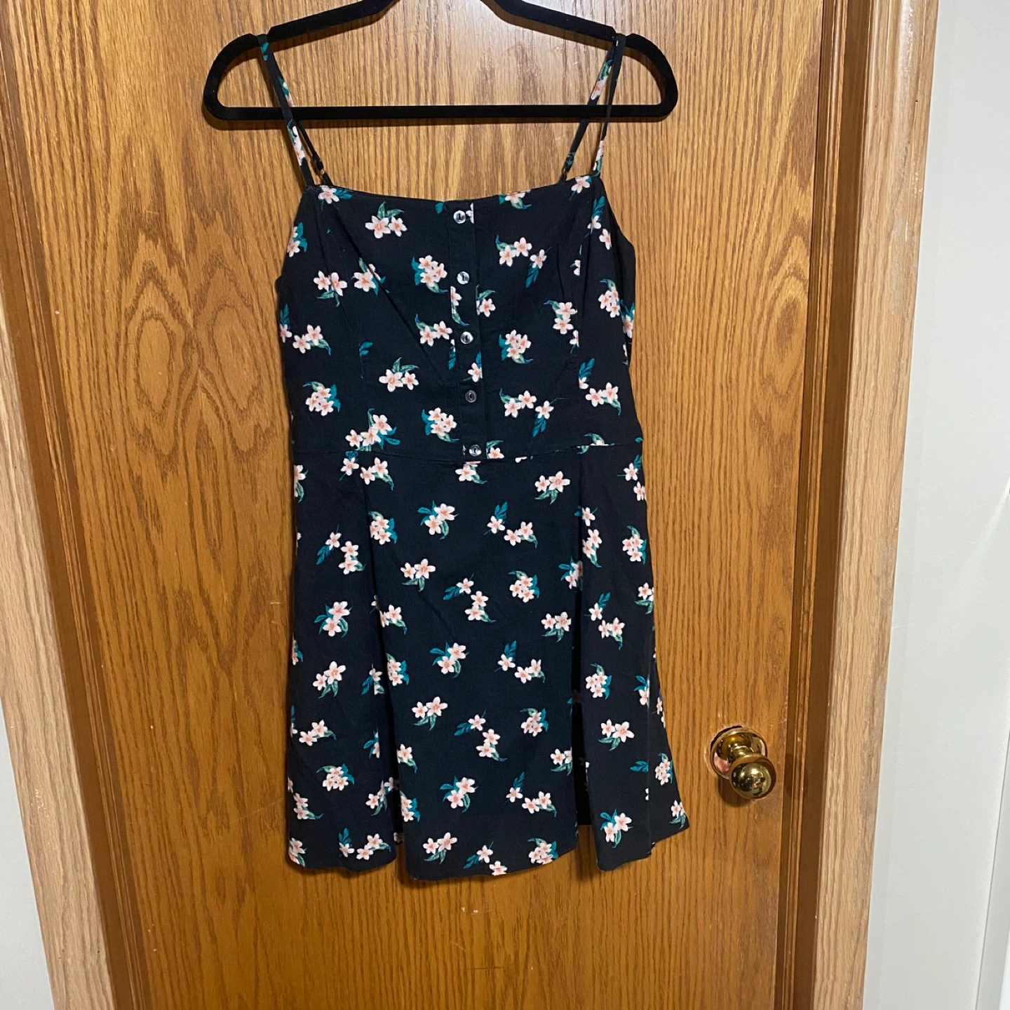 Hollister Black Floral Button Front Mini Dress Large