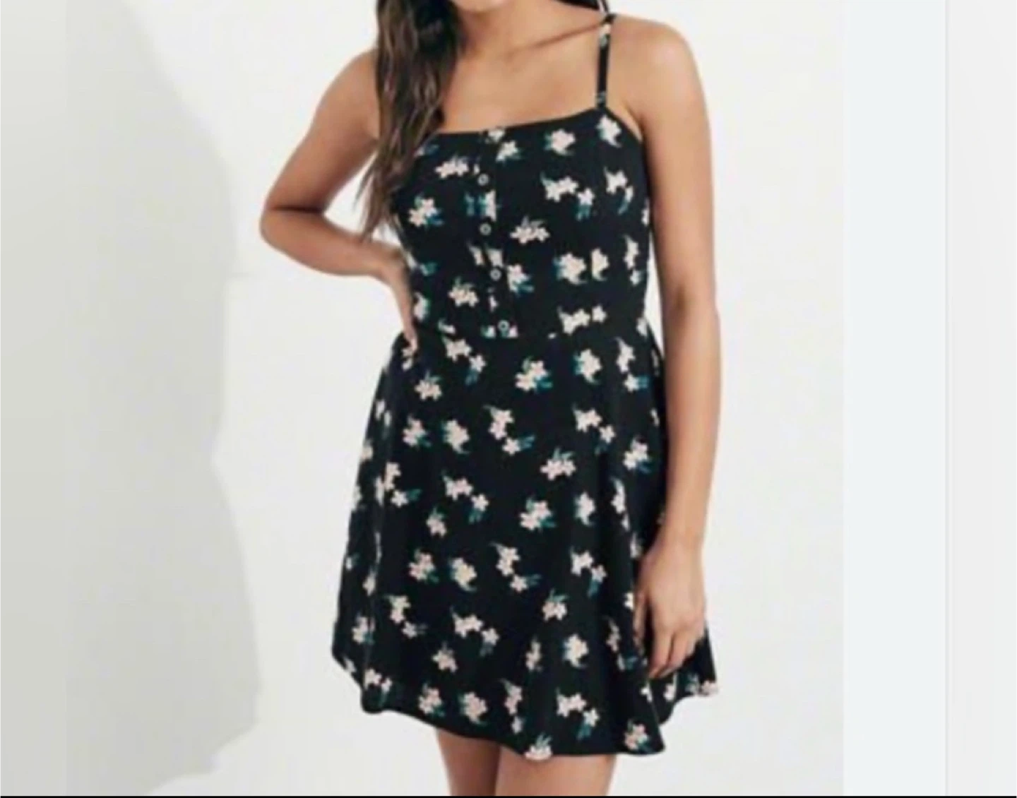 Hollister Black Floral Button Front Mini Dress Large - photo 2