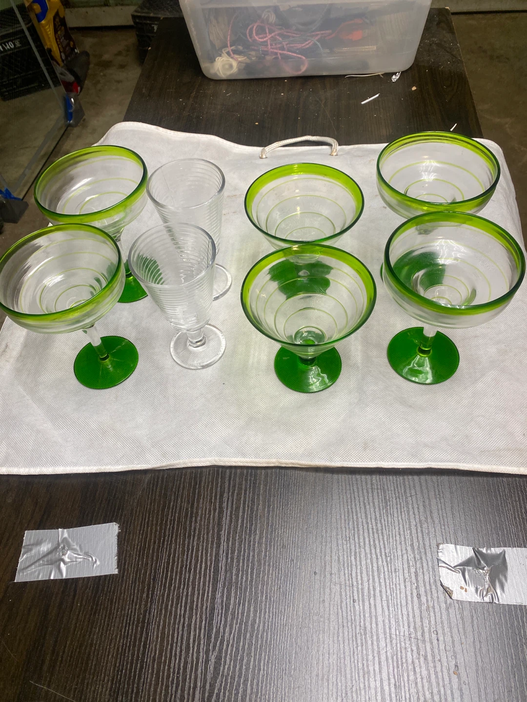 Margarita & Ribbed Glasses - Green Trim (Set of 8)