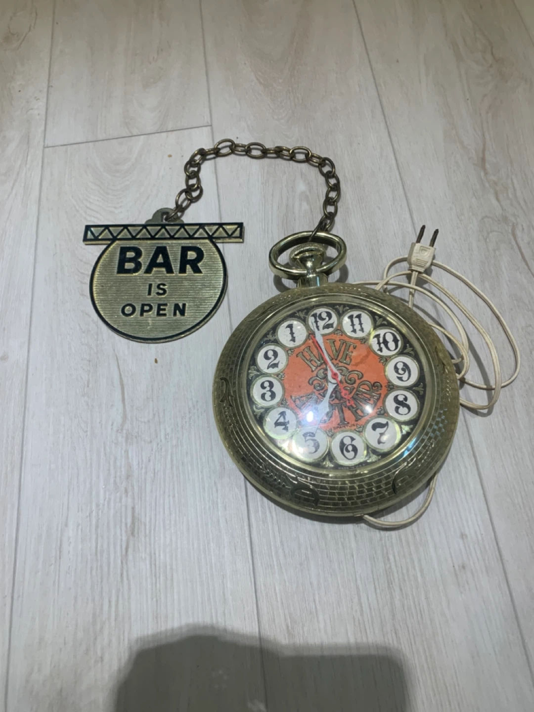Vintage Spartus Bar Is Open Clock