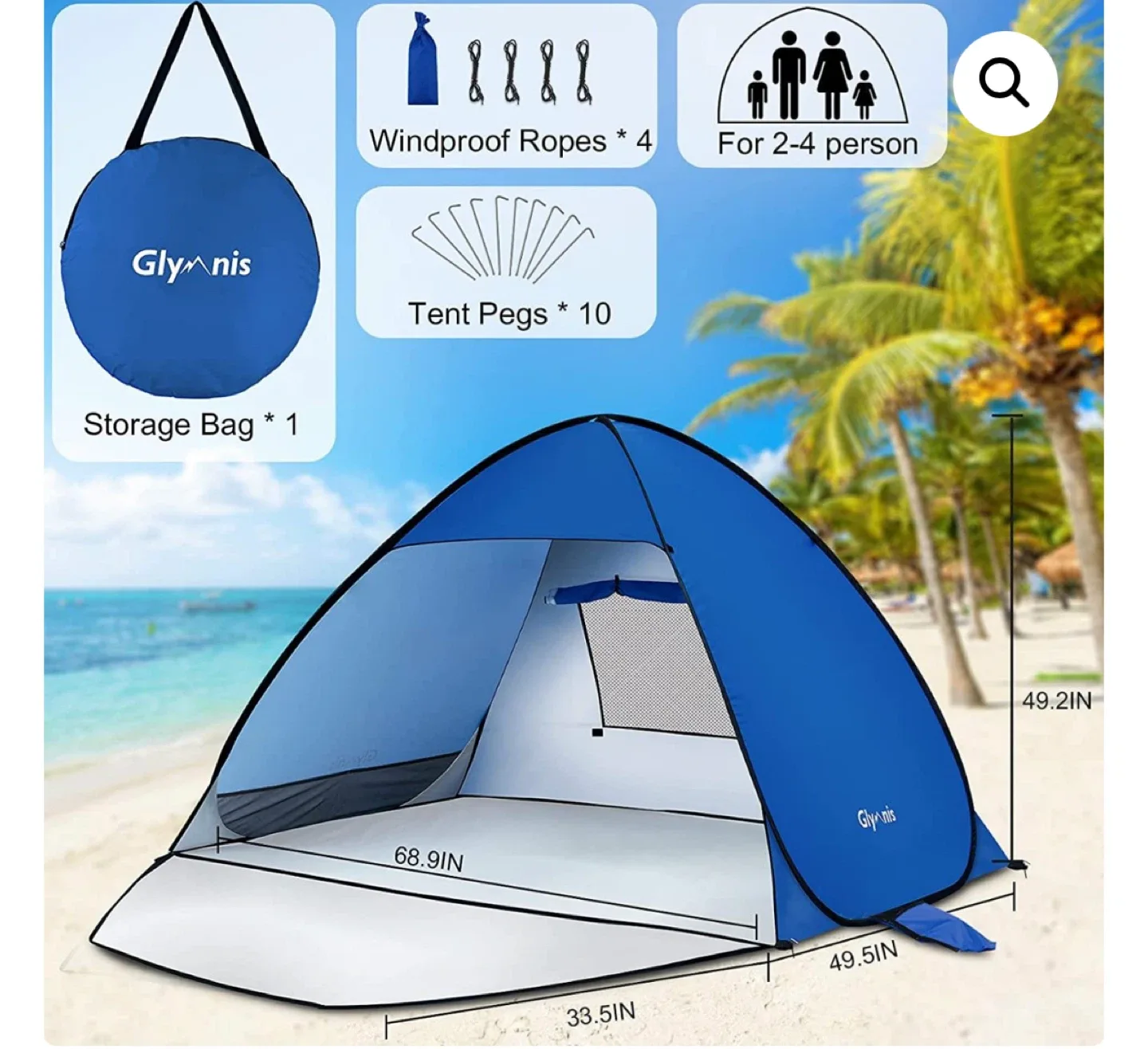 Glynis Pop Up Beach Tent - Blue, 2-4 Person image indicator(2)