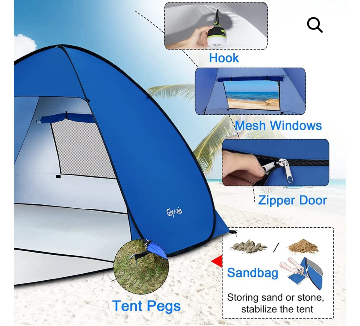 Glynis Pop Up Beach Tent - Blue, 2-4 Person image indicator(3)