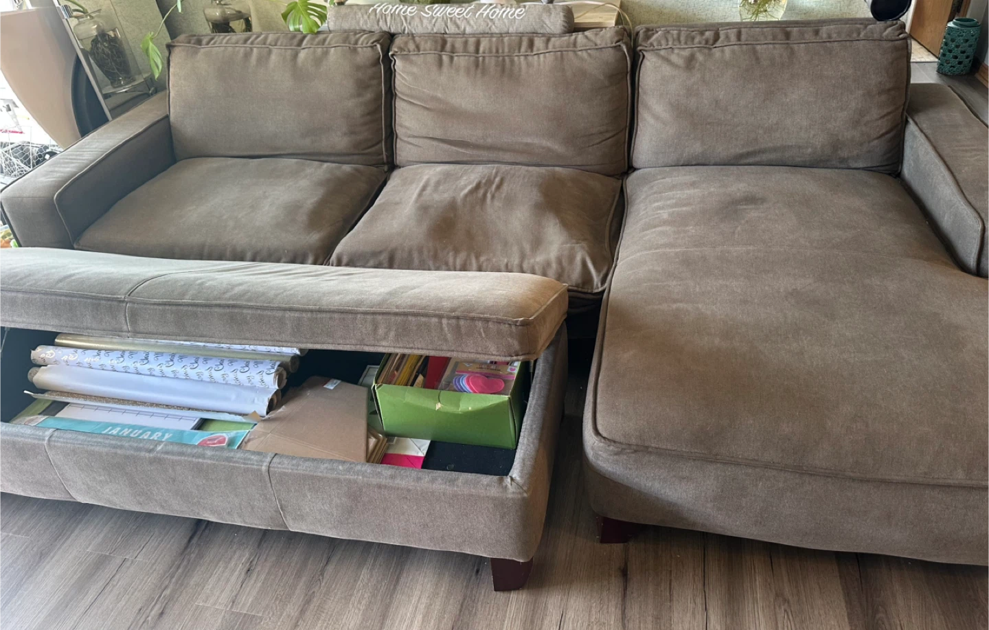 Brown Sectional Sofa with Ottoman Storage - photo 2