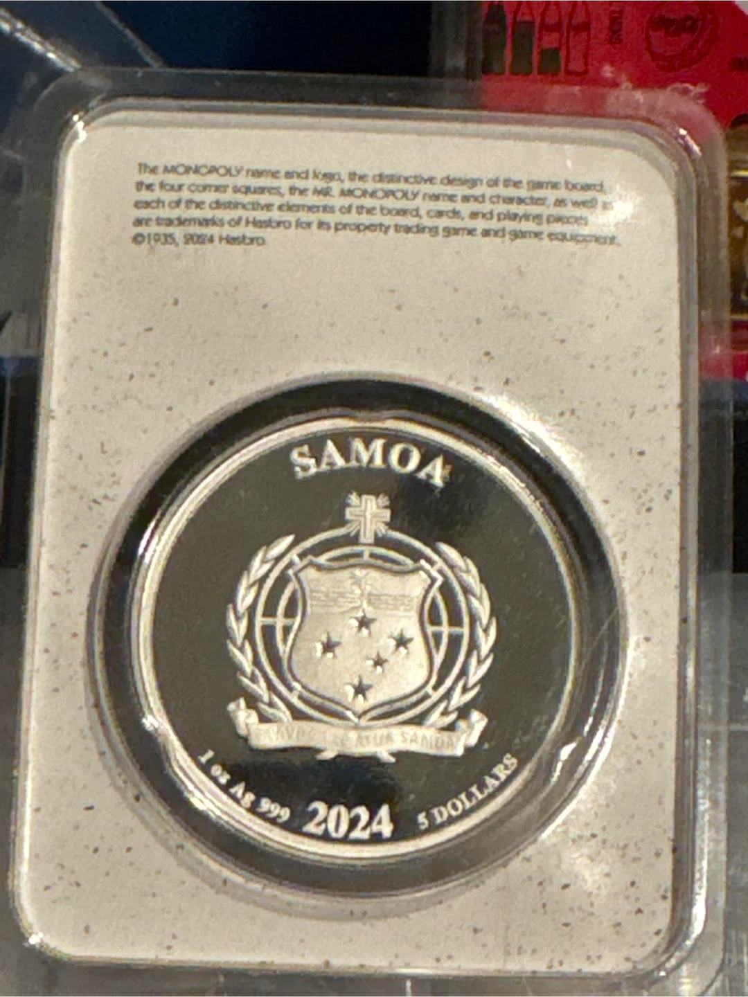 Monopoly Samoa 1 oz Ag 999 2024 $5 Dollars Coin - photo 2