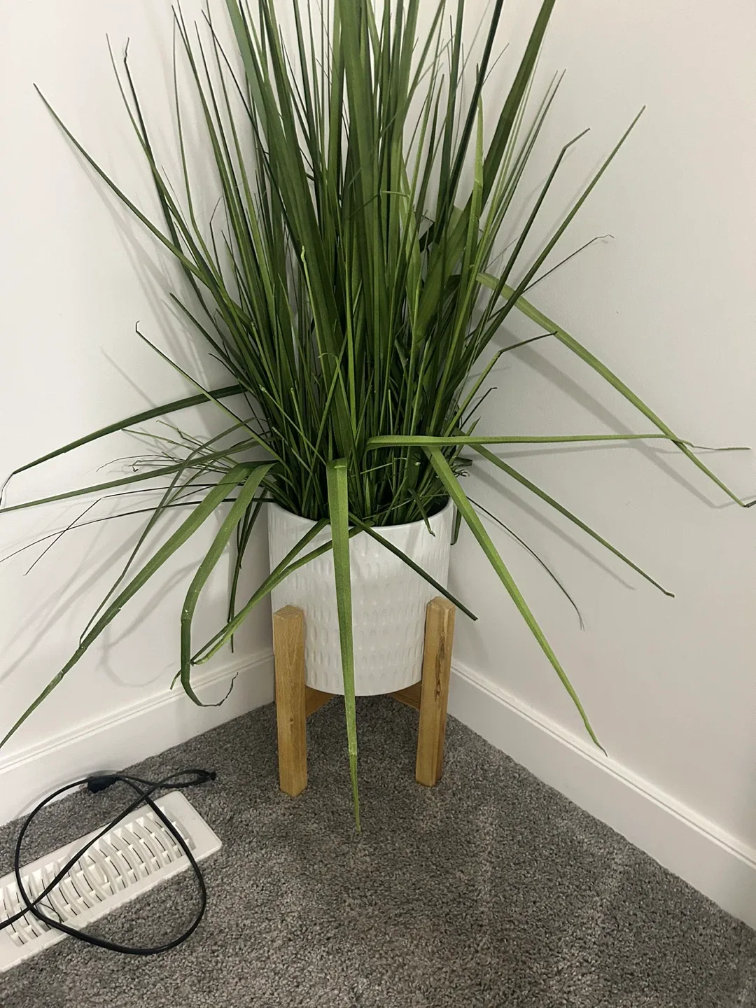 White Ceramic Plant Pot with Wooden Stand image indicator(2)