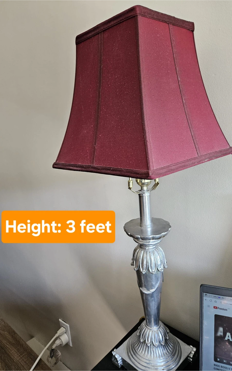 Burgundy Lamp - 3 Feet Tall