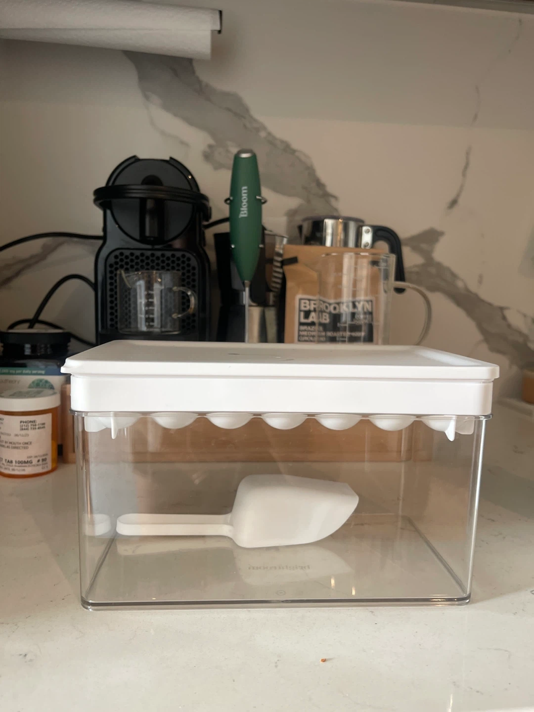 Ice Cube 28 ball tray maker with lid, bucket and scooper