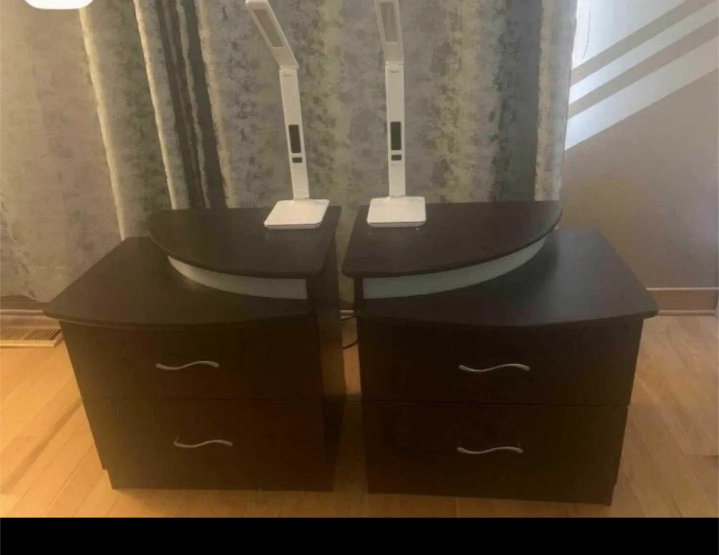 Cute Pair of Brown Nightstands with Drawers and chrome handles thumbnail