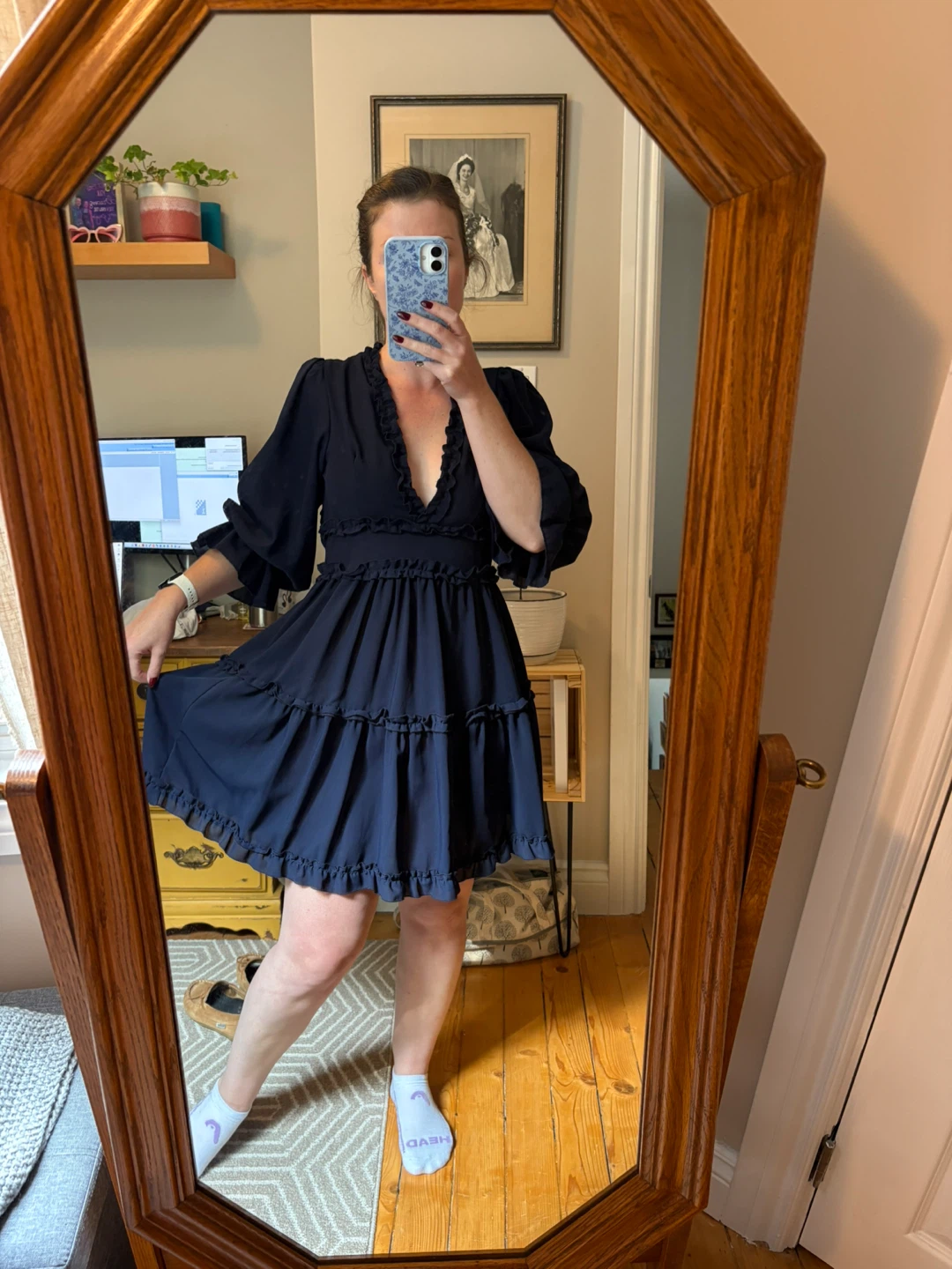 Navy Blue Ruffle Mini Dress