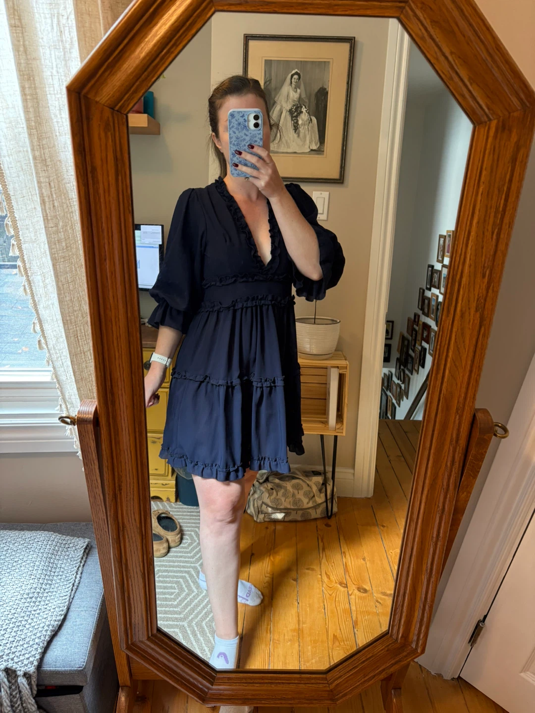 Navy Blue Ruffle Mini Dress - photo 3