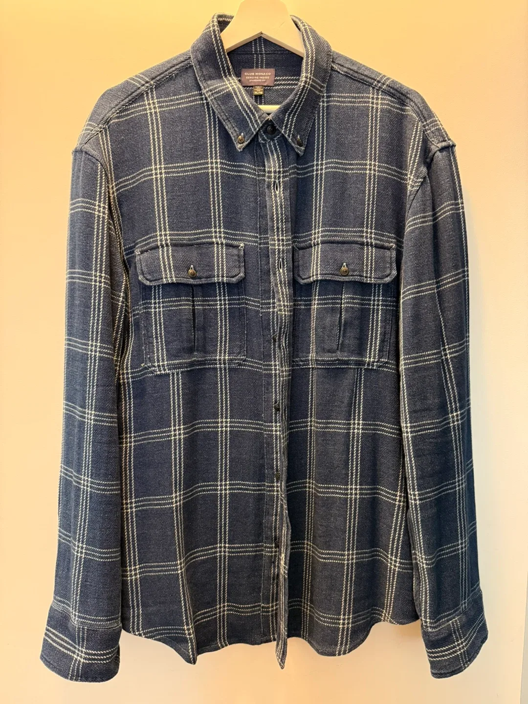 Club Monaco Indigo Plaid Flannel Shirt XL thumbnail