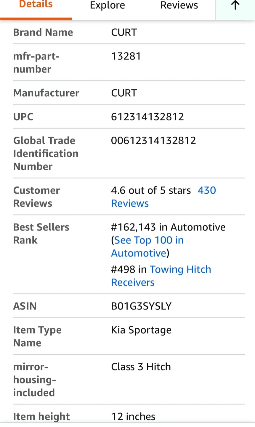 CURT 13281 Class 3 Trailer Hitch for Kia Sportage image indicator(6)