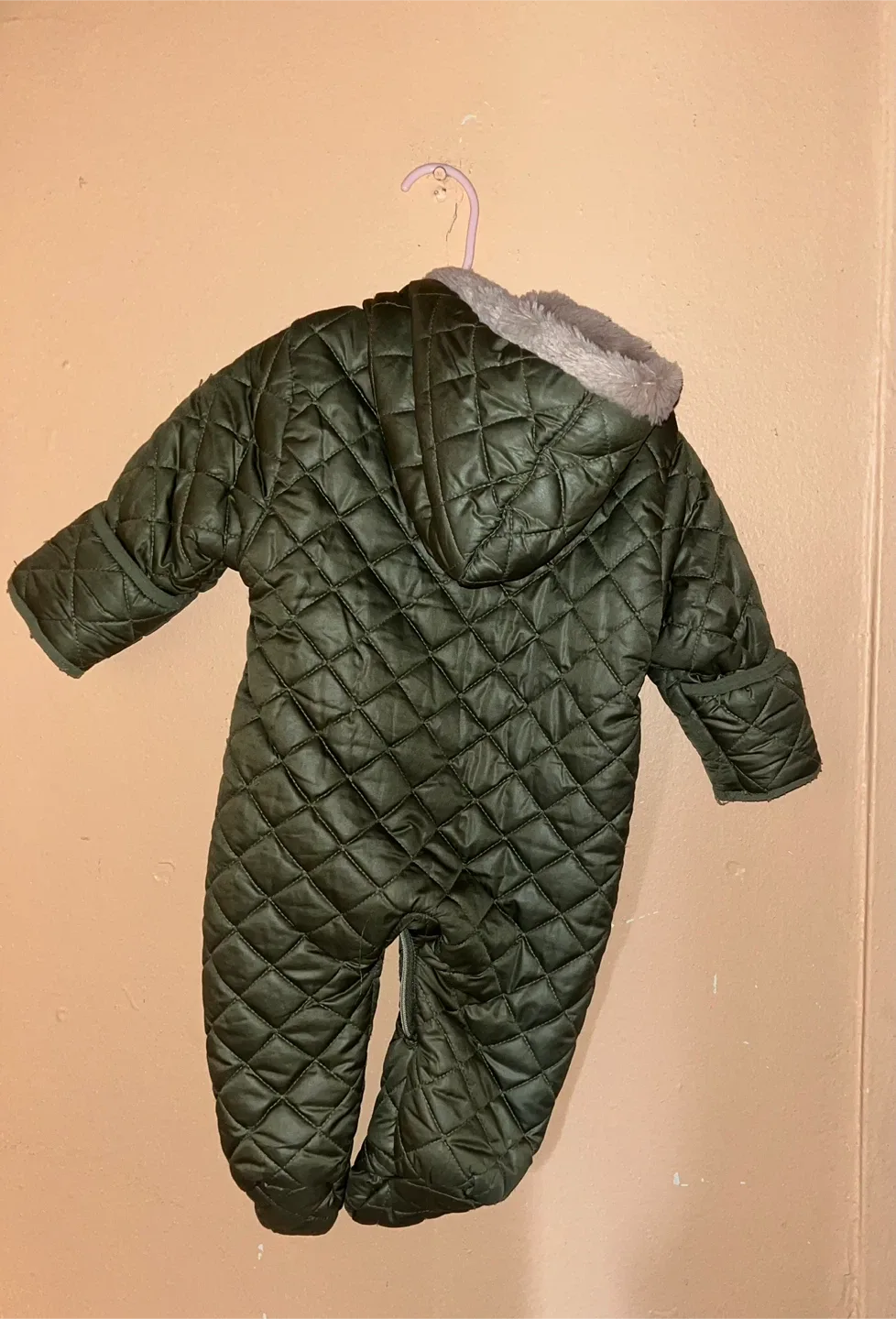 Baby Olive Green Quilted Snowsuit image indicator(2)