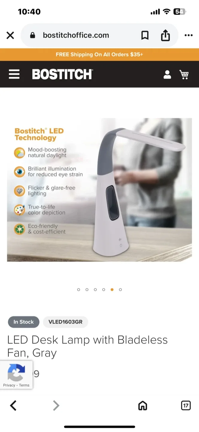 Bostitch LED Desk Lamp with Fan, Gray thumbnail