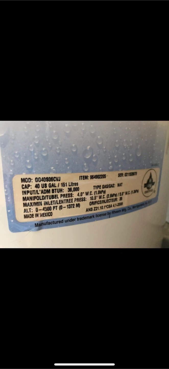 Rheem 40 US Gal Water Heater - photo 2