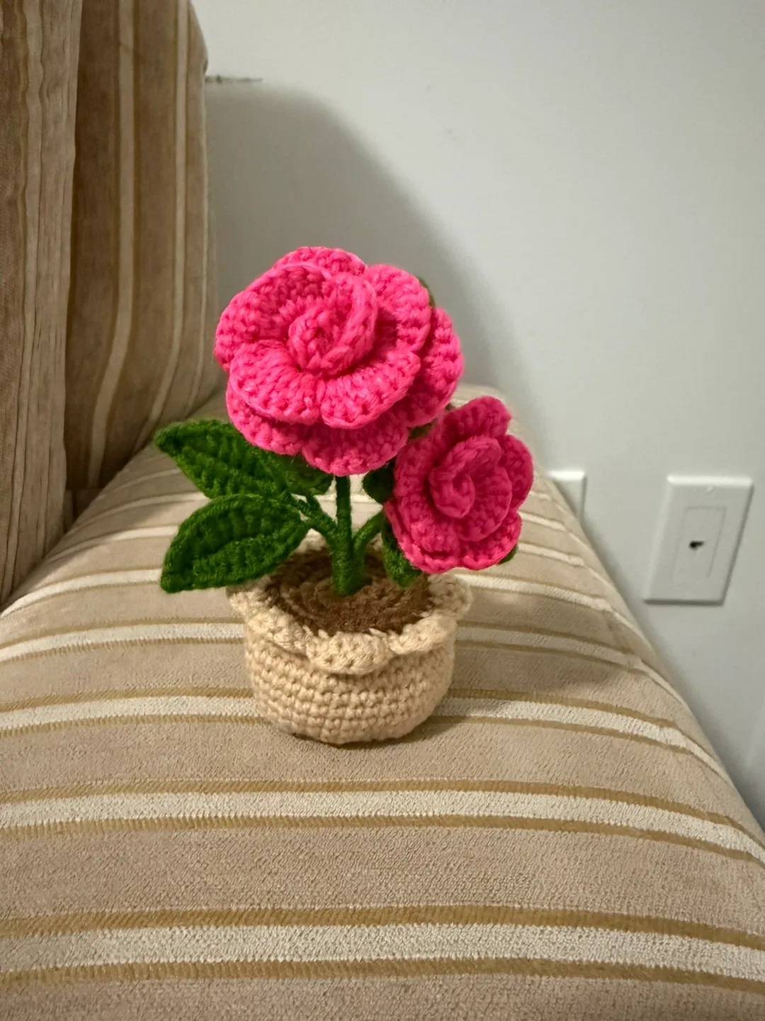 Crocheted Rose Potted Plant