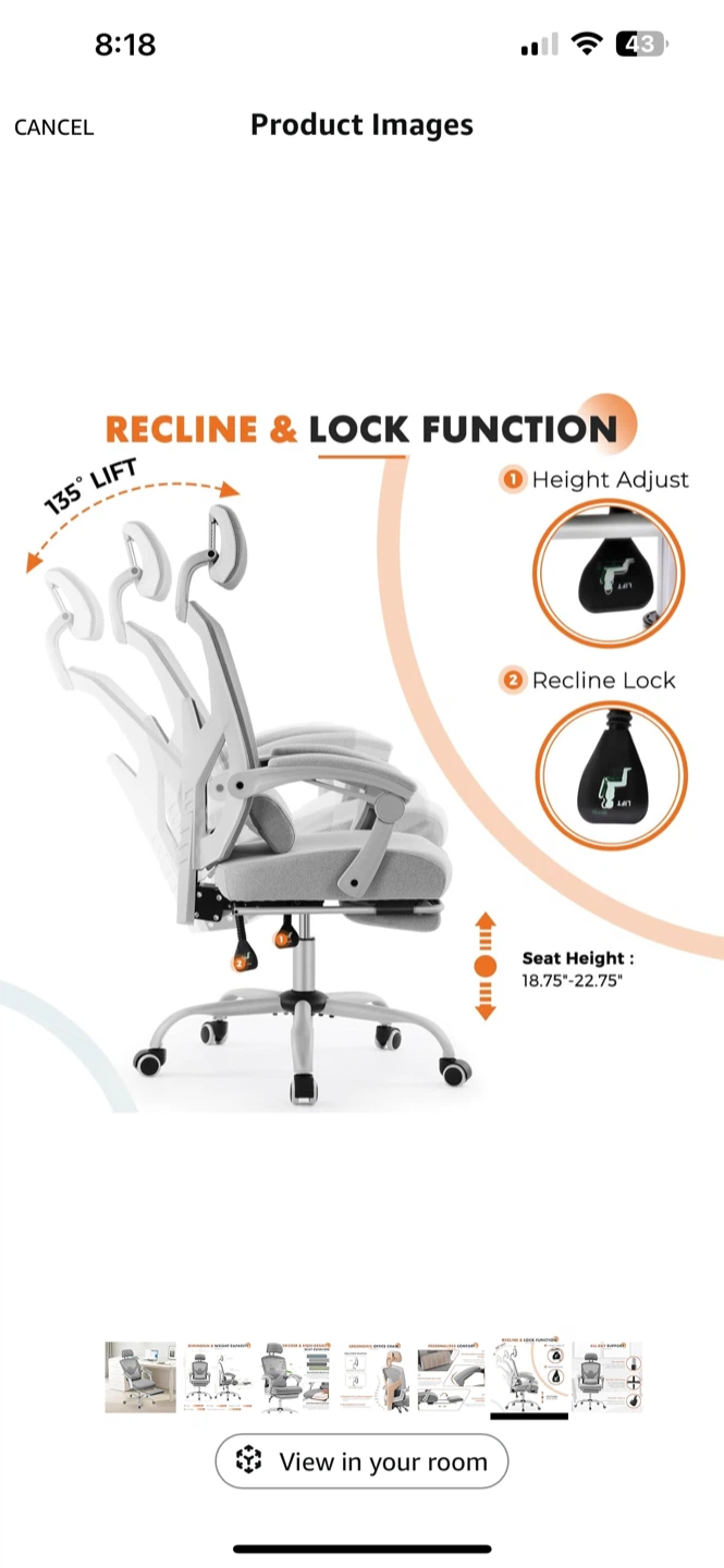Gray Ergonomic Office Chair with Footrest - photo 4